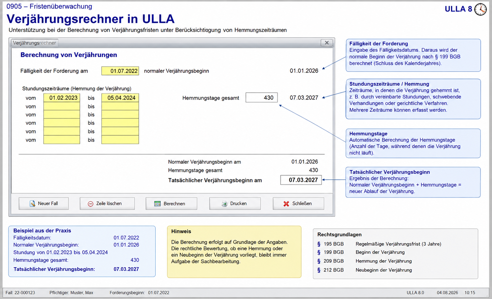 Verjährungsberechung in den ULLA-Tools